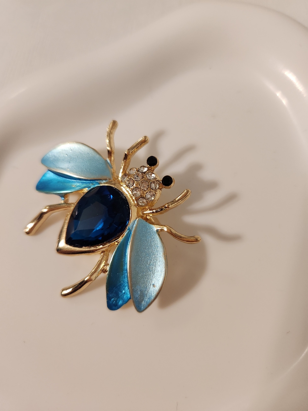 Blue & Gold Bee Or Beatle Brooch Pin Like New